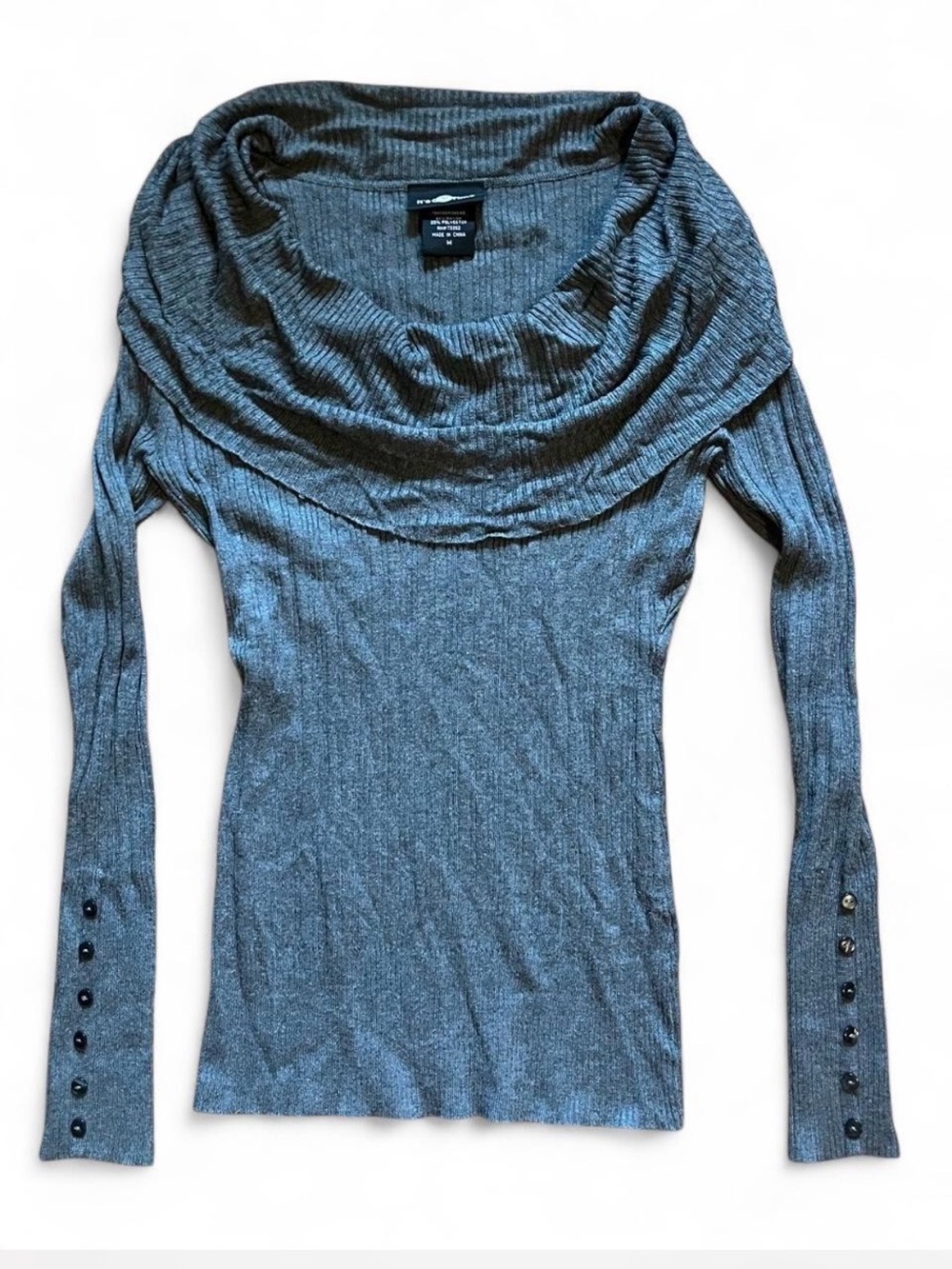 It’s Our Time Gray Ribbed Cowl Neck Sweater
